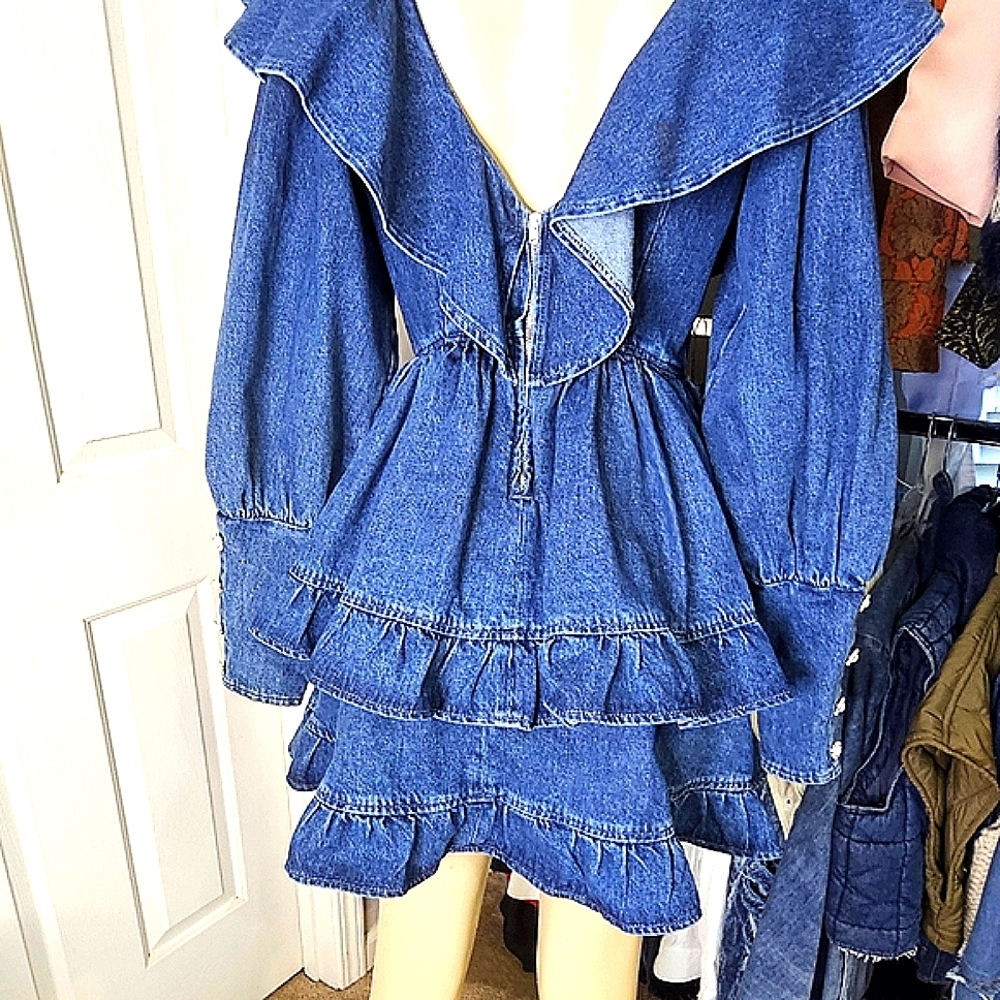 Denim Ruffle Dress - Picture 2 of 4
